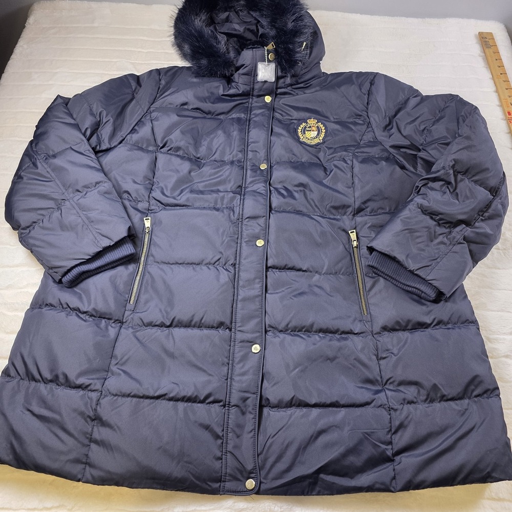 Lauren Ralph Lauren Crest Patch Hooded Down Coat Faux Fur Hood Womens‎ 3X Jacket